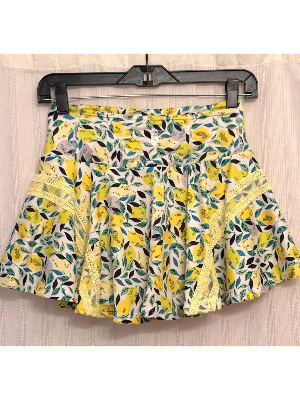 Free People Movement Women's Floral Yellow Lemon Print Skort with Lace Detail